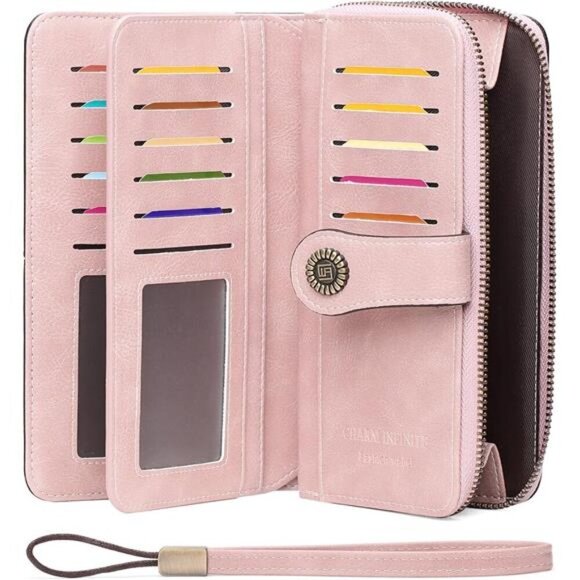 Womens Wallet Clutch Double Zip Around Light Pink - Picture 2 of 6